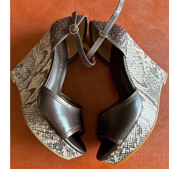 Banana Republic Brown Leather Snakeskin Heels "Nicola Platform Wedge" 7M - Picture 5 of 9